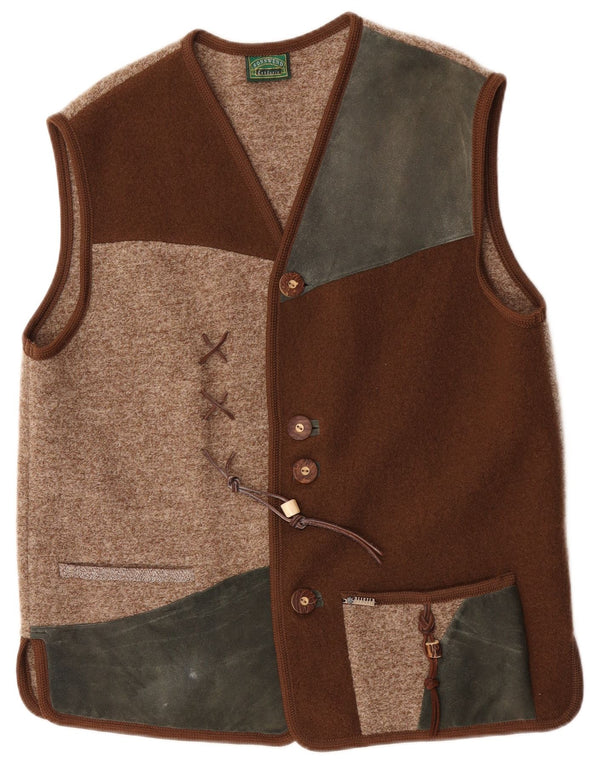 Pfister Mens Waistcoat EU 54 XL Brown Colourblock Wool