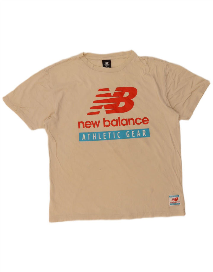 Męski T-shirt z grafiką New Balance, średnio beżowy, bawełniany
