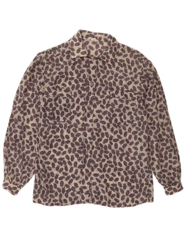 Vintage damska bluzka koszulowa w abstrakcyjny wzór UK 12 średni fiolet