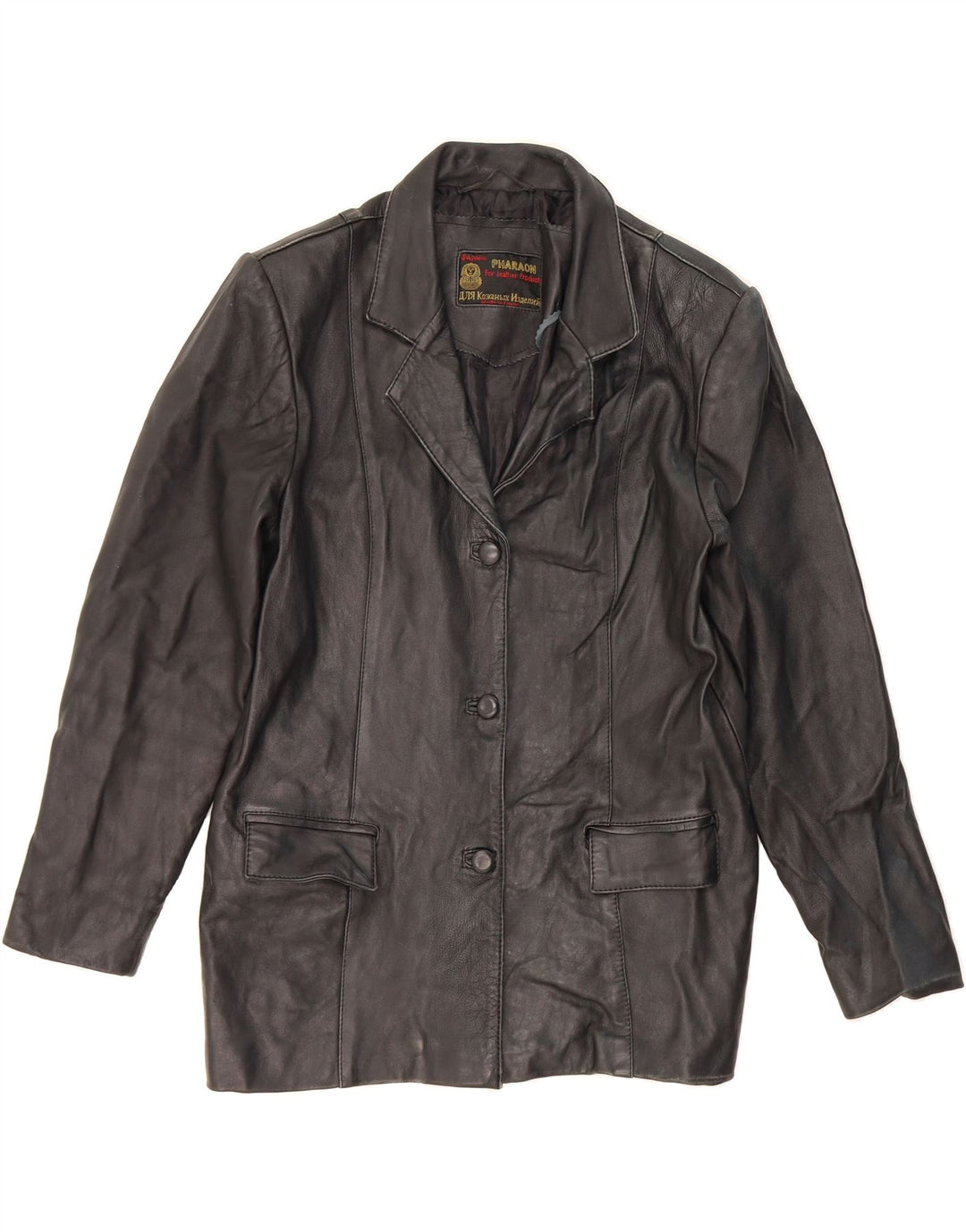 PHARAON Womens Leather Jacket UK 16 Large Black Leather Vintage Pharaon and Second-Hand Pharaon from Messina Hembry 