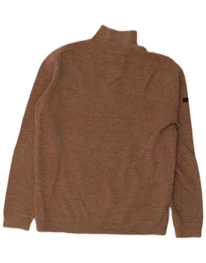 Męski sweter z zamkiem błyskawicznym Superdry, duży, brązowy, wełna merynosów