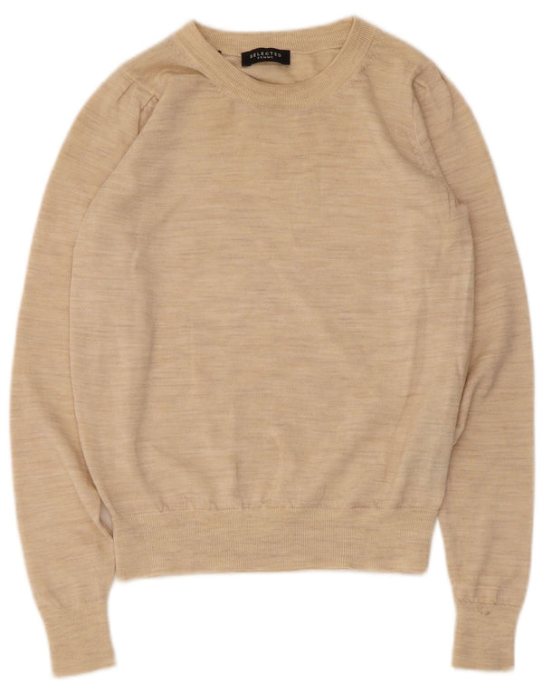 Sweter damski Selected Femme z dekoltem w łódkę UK 6 XS, beżowy, wełniany
