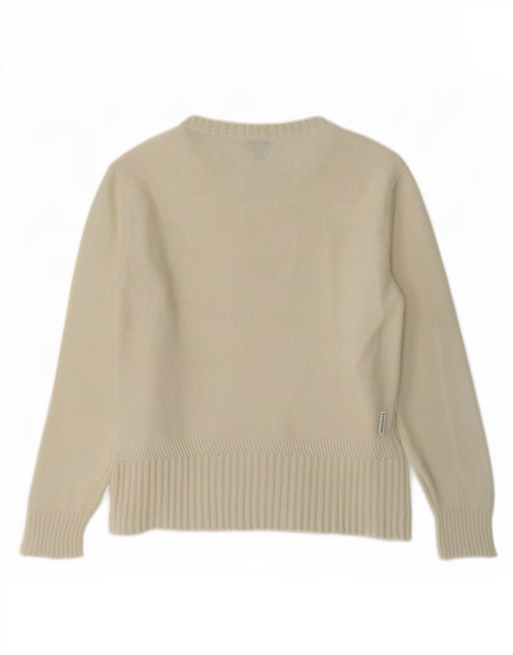 Damski sweter Armani z graficznym dekoltem w łódkę EU 42, duży, z białej wełny