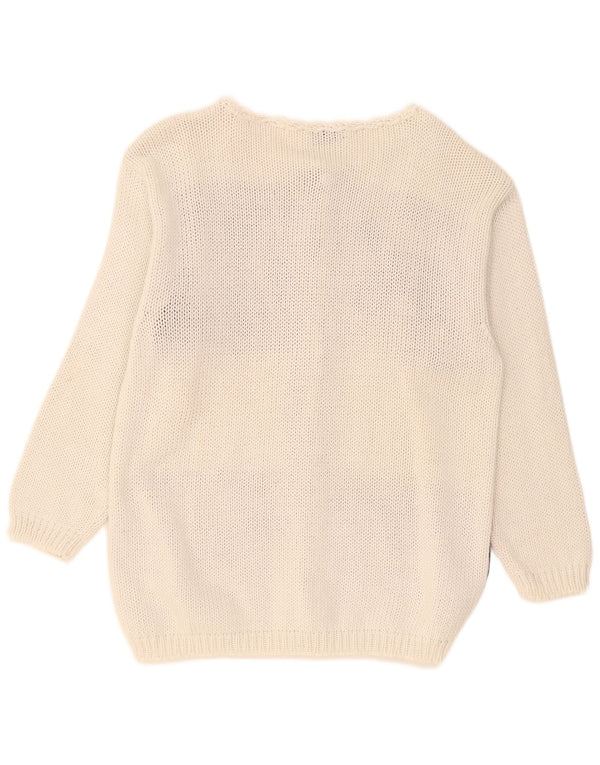 Sweter damski w stylu vintage z grafiką, UK 16, duży, z białej bawełny