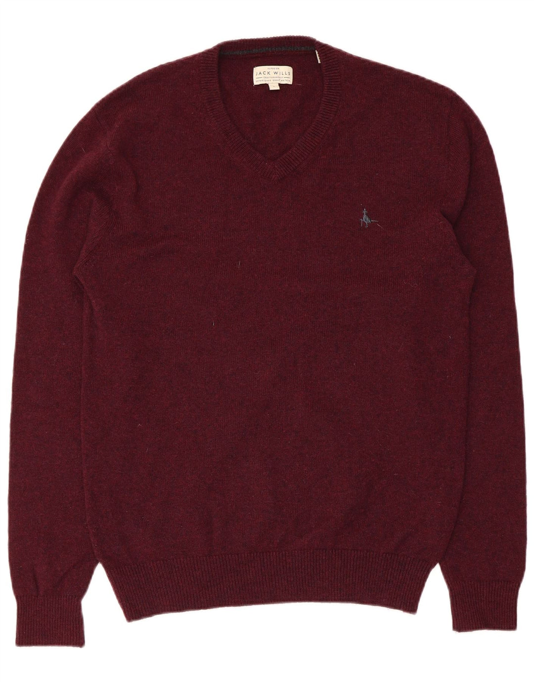 JACK WILLS Męski sweter z dekoltem w kształcie litery V, duży, bordowy, z wełny merynosów