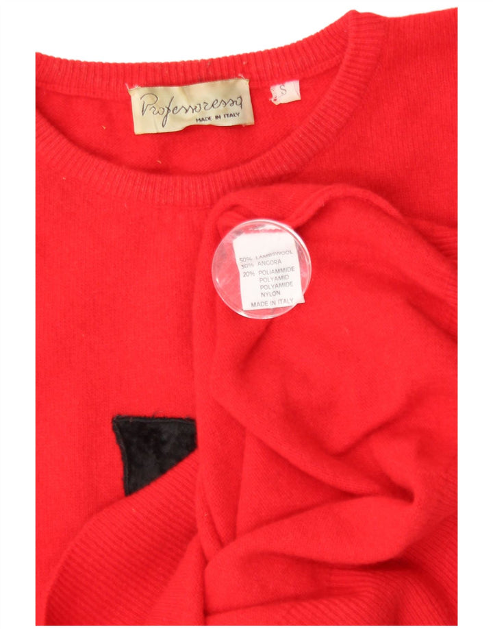 Vintage damski sweter z wycięciem pod szyją, UK 10, mały, czerwony, geometryczny