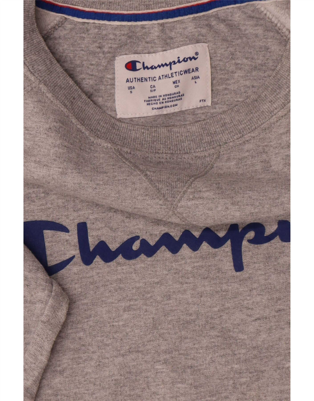 Męski sweter z grafiką Champion, mały, szary, bawełniany