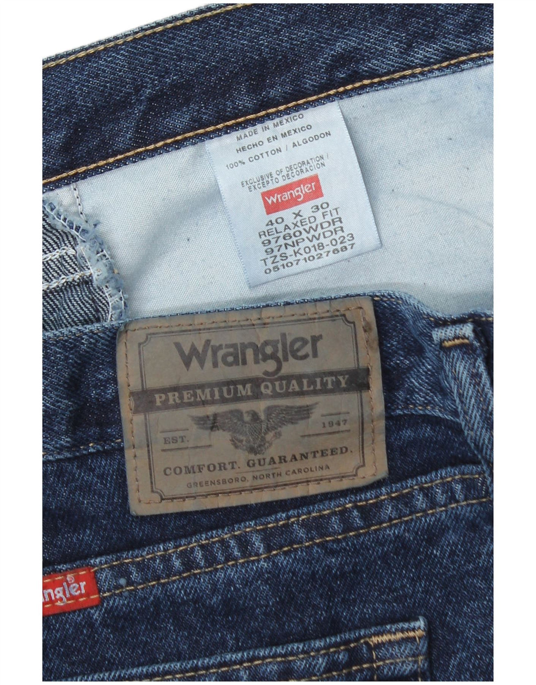 Męskie proste jeansy Wrangler W40 L30, granatowe, bawełniane