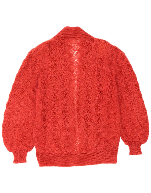 Vintage damski sweter rozpinany UK 16, duży, czerwony moher