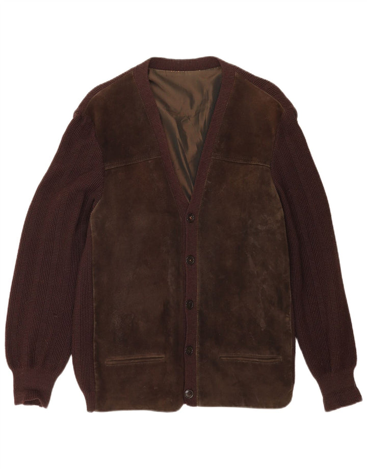 Vintage męski sweter kardigan w kolorze średniego brązu