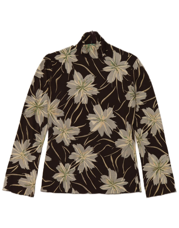 Top damski w stylu vintage z długim rękawem UK 10, mały, czarny w kwiaty