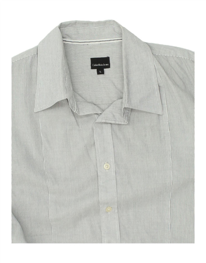 CALVIN KLEIN JEANS Mens Shirt Large Grey Pinstripe Vintage Calvin Klein Jeans and Second-Hand Calvin Klein Jeans from Messina Hembry 