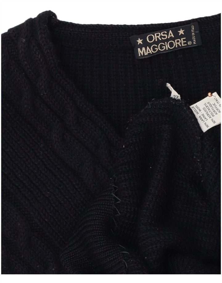Vintage męski sweter z dekoltem w kształcie litery V, XL, granatowy, wełniany