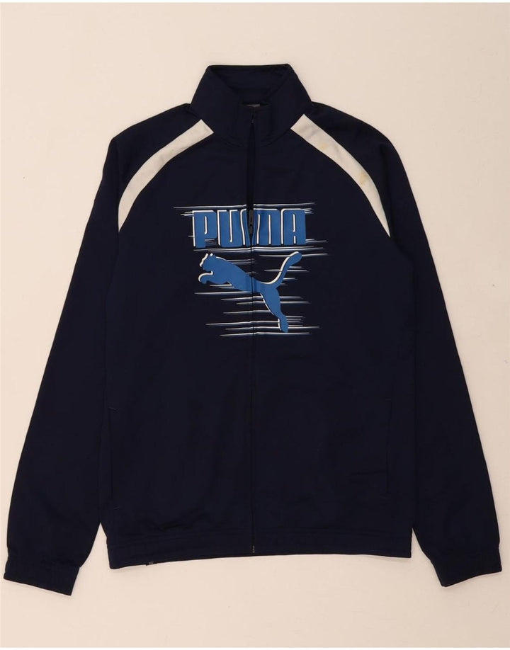 PUMA Boys Graphic Tracksuit Top Jacket 15-16 Years  Navy Blue Polyester Vintage Puma and Second-Hand Puma from Messina Hembry 