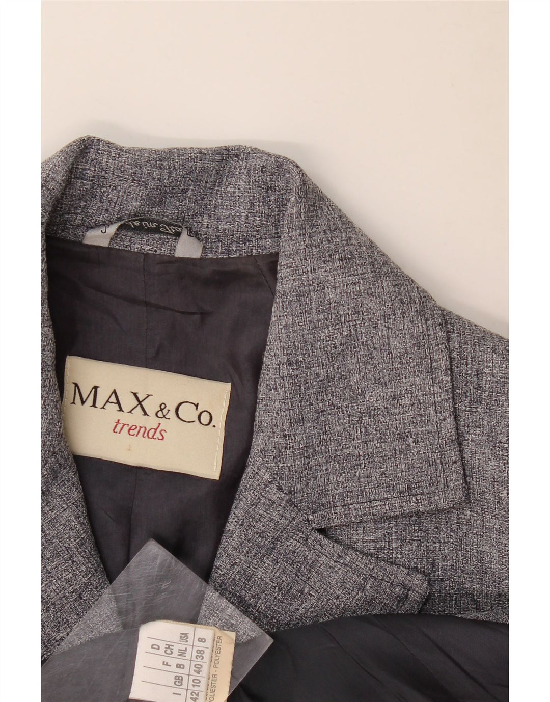 Damska marynarka zapinana na 4 guziki Max & Co., Wielka Brytania 10, mała, szary poliester