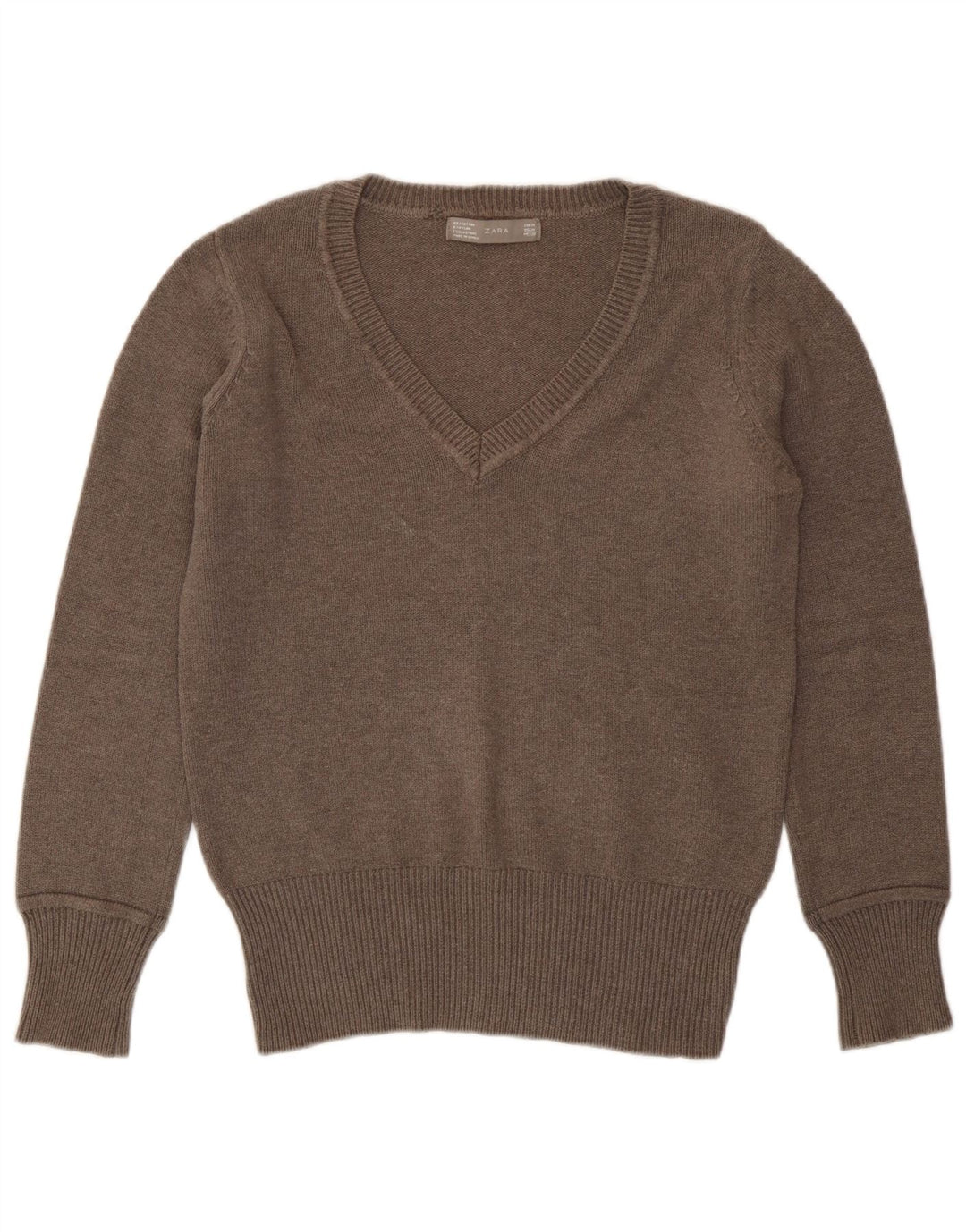 Sweter damski Zara z dekoltem w kształcie litery V, UK 14, średni brąz