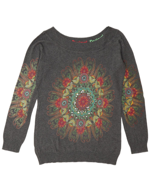 Damski sweter Desigual z graficznym dekoltem w łódkę UK 18 XL Szary Paisley