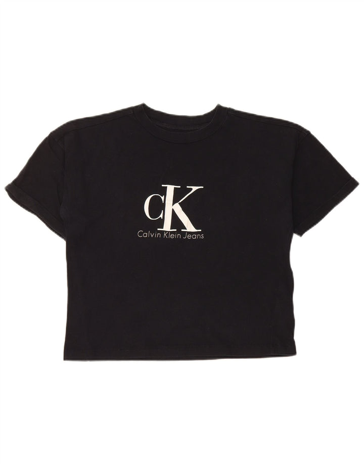CALVIN KLEIN JEANS Damski t-shirt z grafiką Crop Top UK 6 XS, czarny, bawełniany