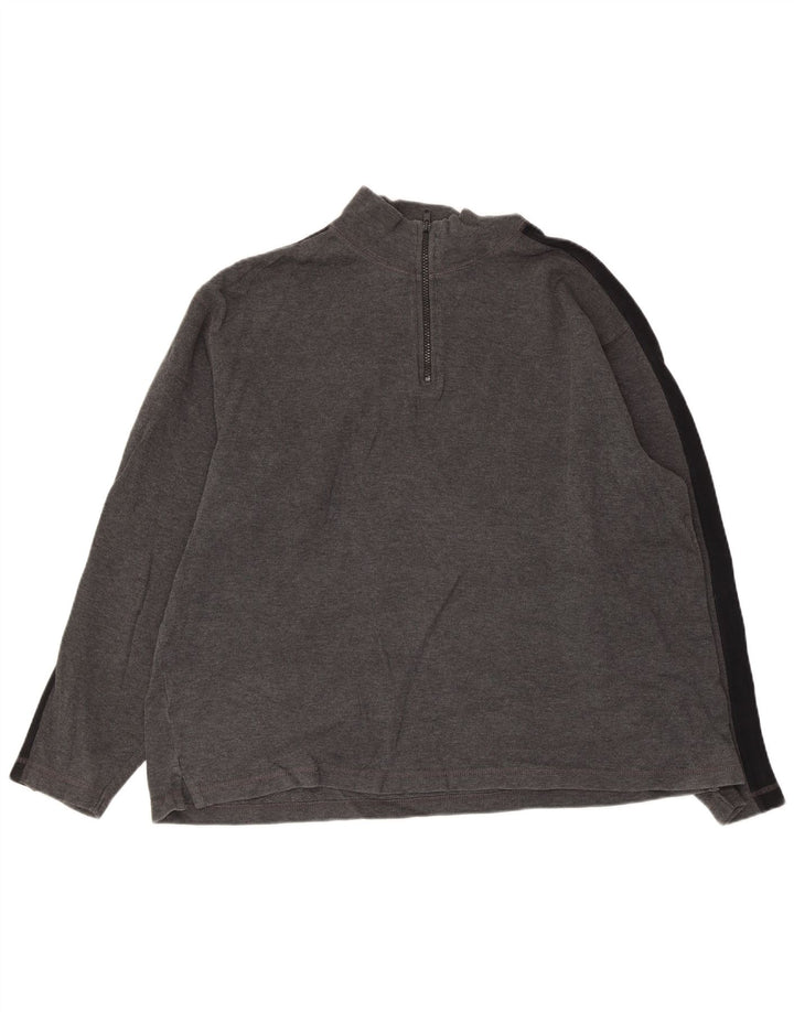 EDDIE BAUER Męski sweter z zamkiem błyskawicznym, duży, szary, bawełniany z blokami kolorów
