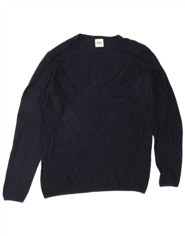 Męski sweter z okrągłym dekoltem Zara, średni granatowy, wiskoza
