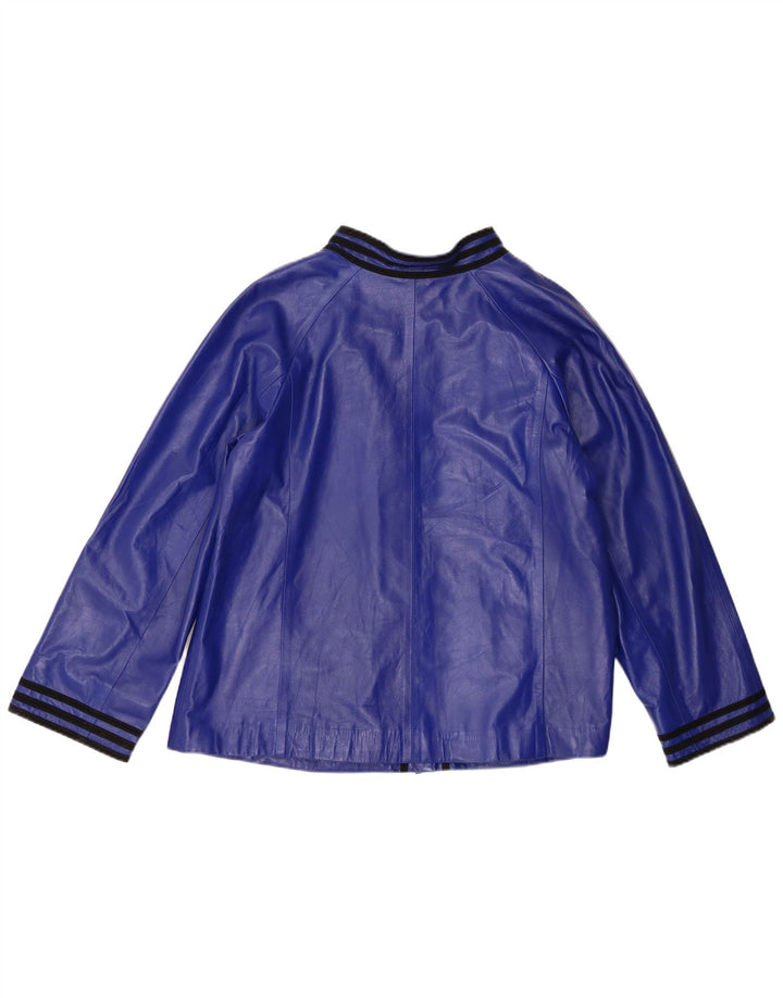 Vintage damska kurtka skórzana UK 14, średnia niebieska skóra