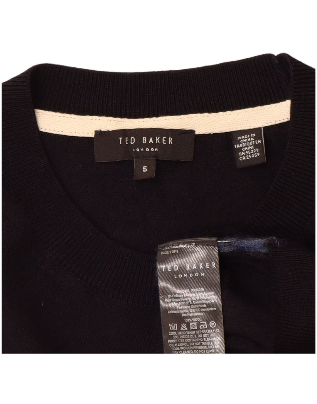 Damski sweter Ted Baker z okrągłym dekoltem, rozmiar 5 XL, granatowo-wełniany