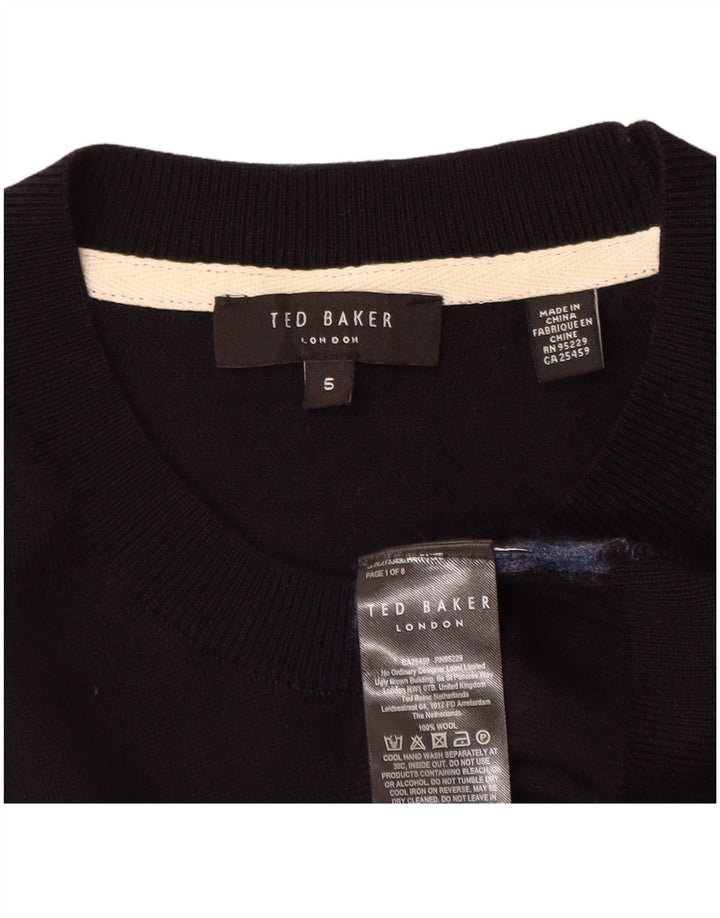 Damski sweter Ted Baker z okrągłym dekoltem, rozmiar 5 XL, granatowo-wełniany