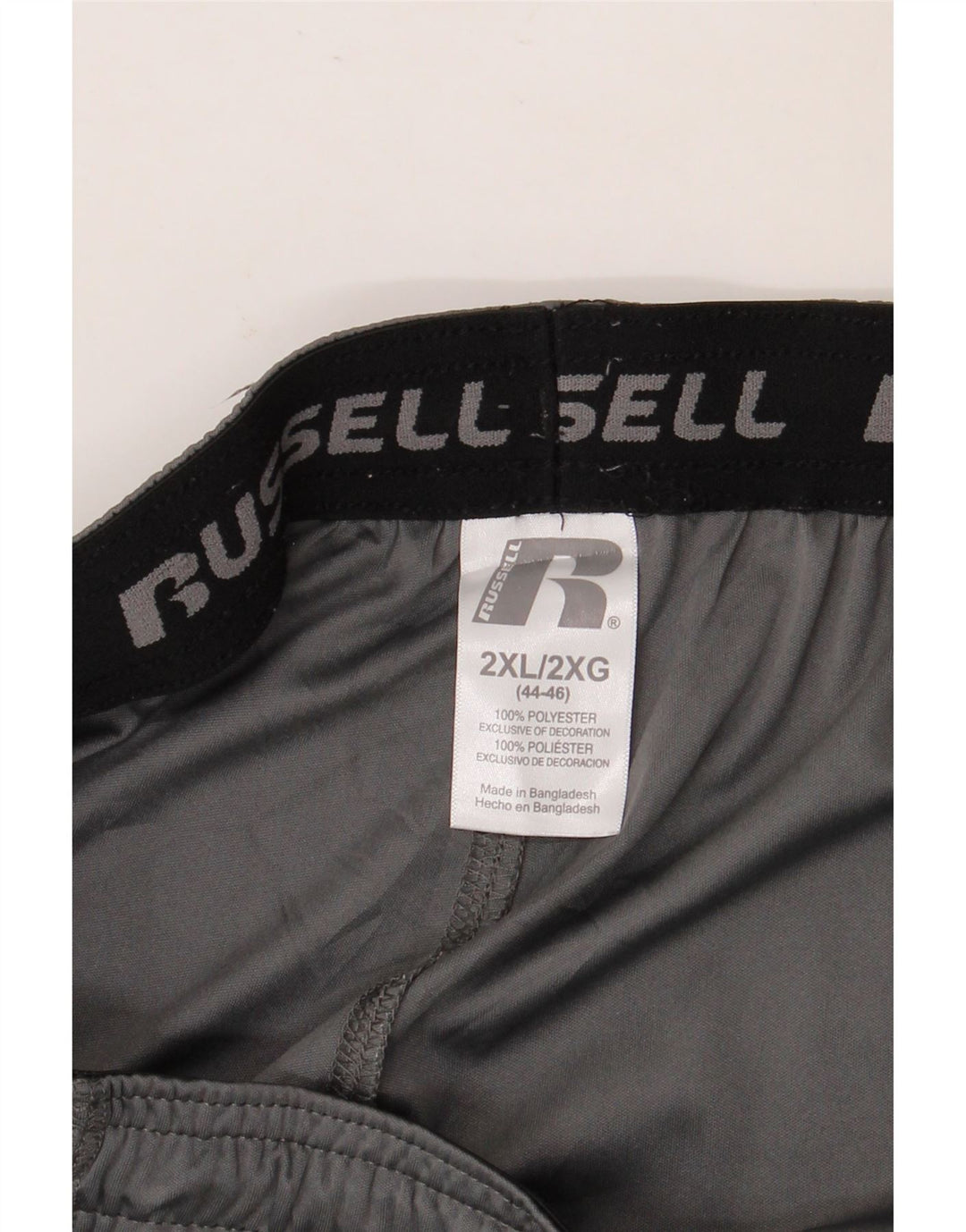 Męskie spodenki sportowe RUSSELL ATHLETIC 2XL, szary poliester z blokami kolorów