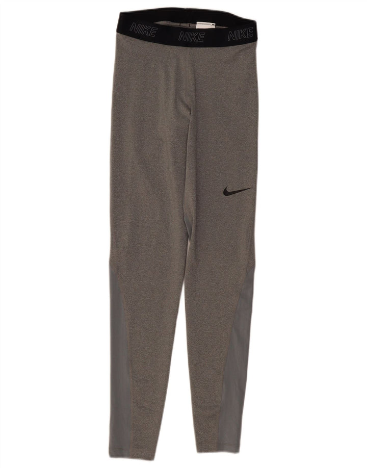 Damskie legginsy Nike Dri Fit UK 8, mały, szary, poliester z blokami kolorów