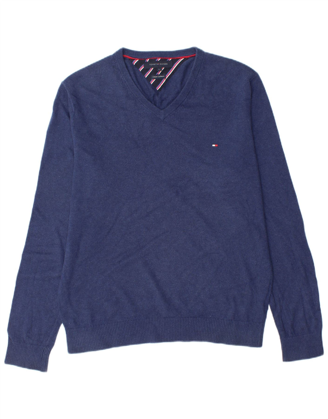 Męski sweter Tommy Hilfiger z dekoltem w kształcie litery V, duży, niebieski, bawełniany