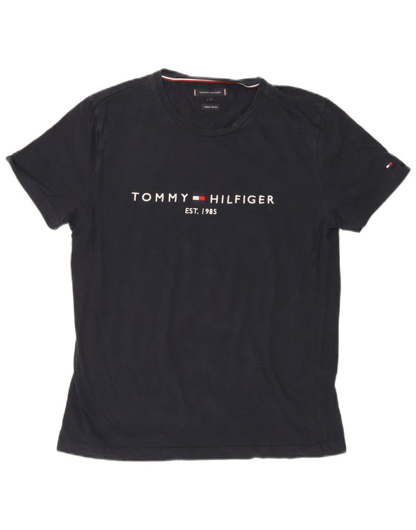 Damska koszulka z grafiką Tommy Hilfiger Top UK 14, duża, granatowa, bawełniana