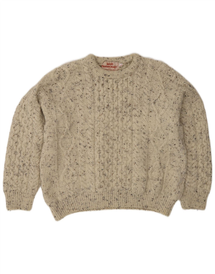 Męski sweter z okrągłym dekoltem Irish Homecraft, duży, szary, nakrapiany