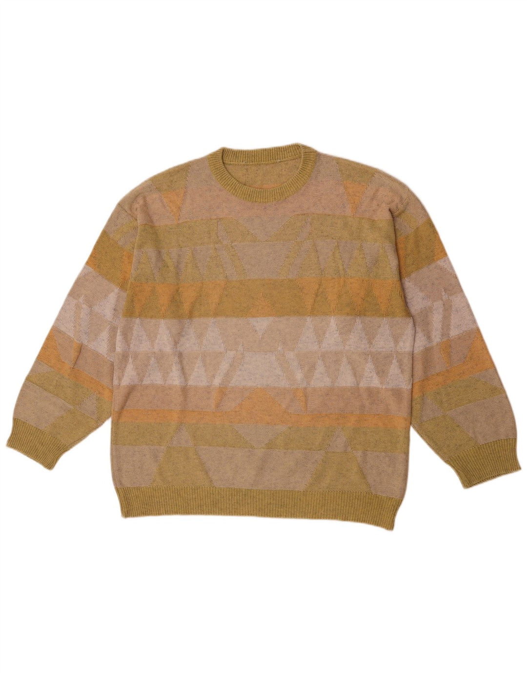 Vintage męski sweter z okrągłym dekoltem, średnio zielony, geometryczny