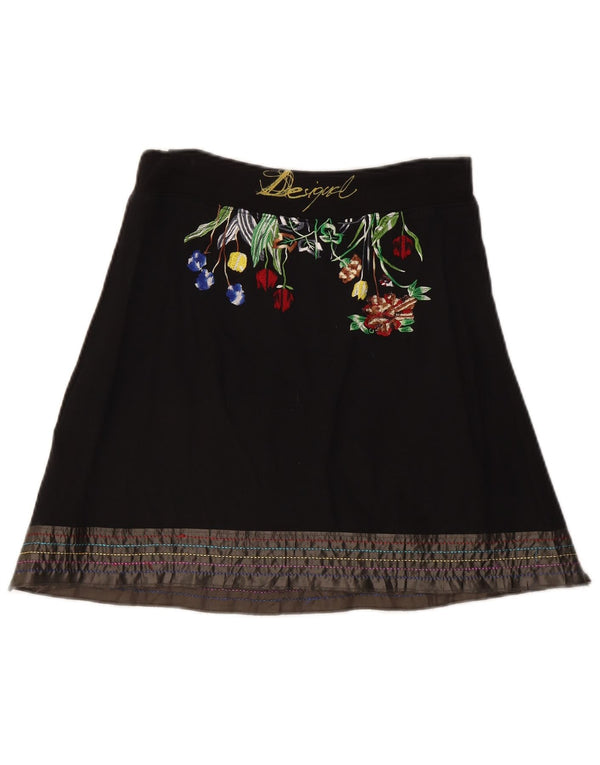 Desigual damska spódnica w kształcie litery A mała W27 czarna bawełniana w kwiaty