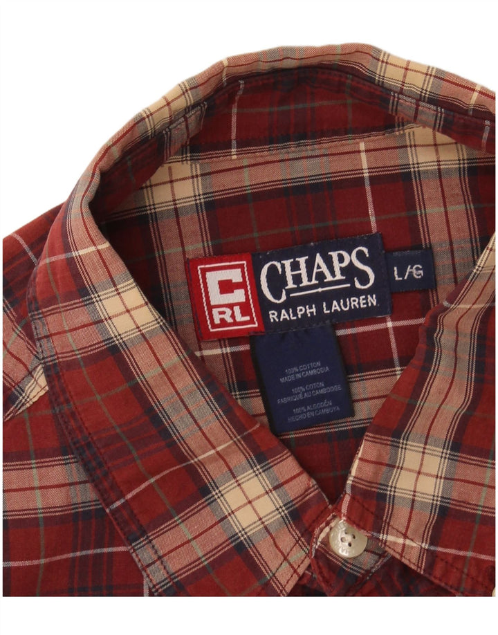 CHAPS Mens Grant Fit Shirt Large Burgundy Check Cotton