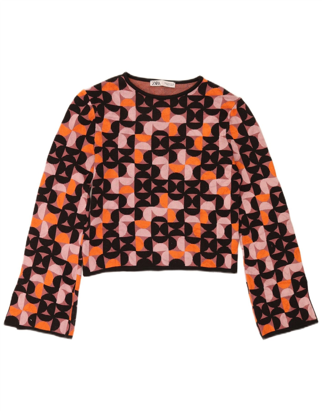Damski krótki top Zara z długim rękawem, UK 12, średni wielobarwny geometryczny