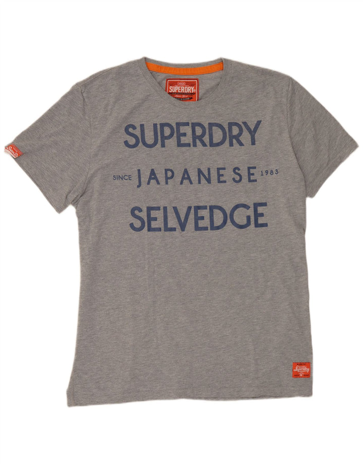 SUPERDRY Męski T-shirt z grafiką, góra XL, szara, plamiona bawełna