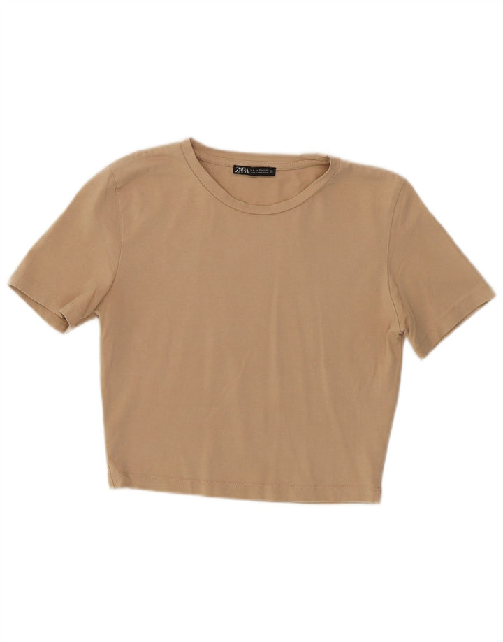 ZARA Womens Crop T-Shirt Top UK 10 Small Beige