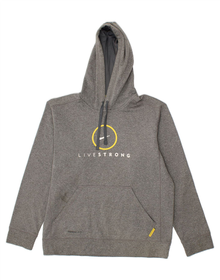 NIKE Mens Therma-Fit Graphic Hoodie Jumper Medium Grey Polyester Vintage Nike and Second-Hand Nike from Messina Hembry 
