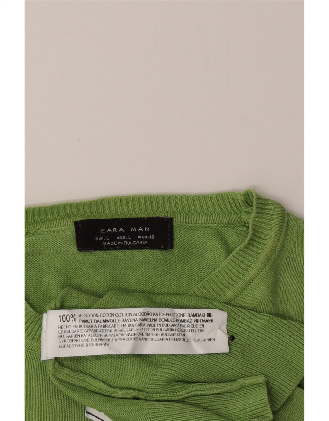 Męski sweter Zara z okrągłym dekoltem, duży, zielony, bawełniany