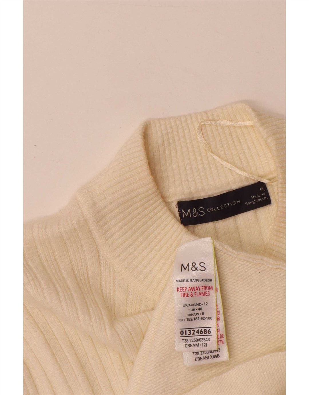 Marks & Spencer Damski sweter z golfem UK 12, średni złamanej bieli