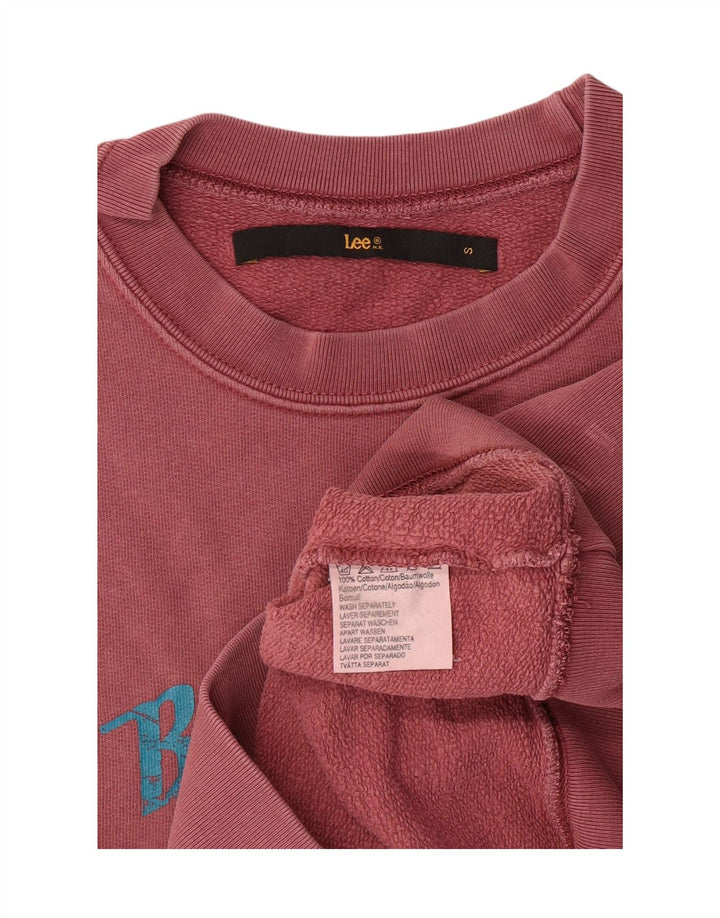 LEE Womens Graphic Crop Sweatshirt Jumper UK 10 Small Maroon Cotton