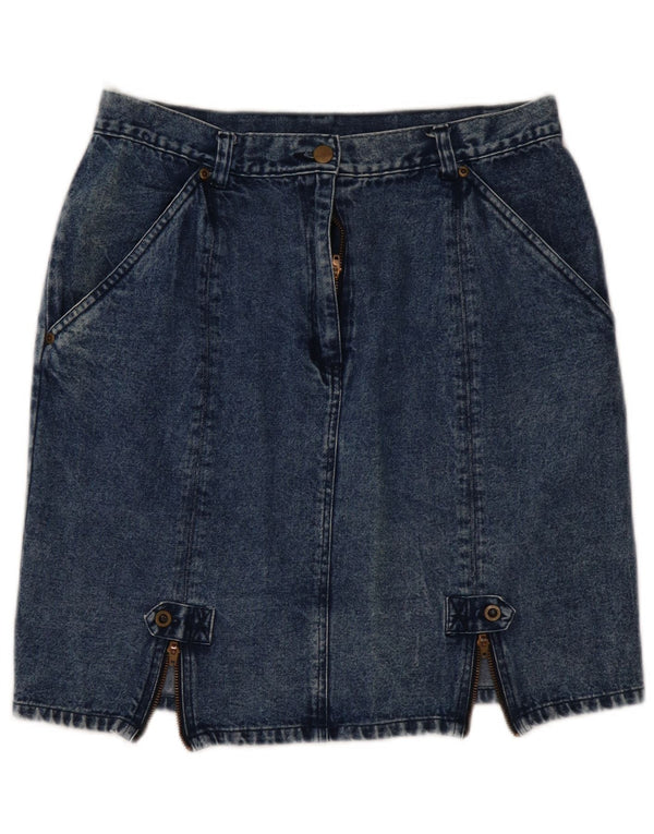 VINTAGE Damska mini spódniczka dżinsowa z wysokim stanem EU 44 XL W32 Niebieska bawełna