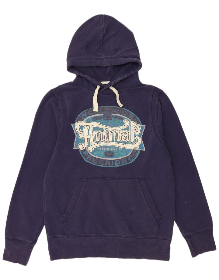 Męski sweter z kapturem i grafiką ANIMAL, duży, granatowy, bawełniany