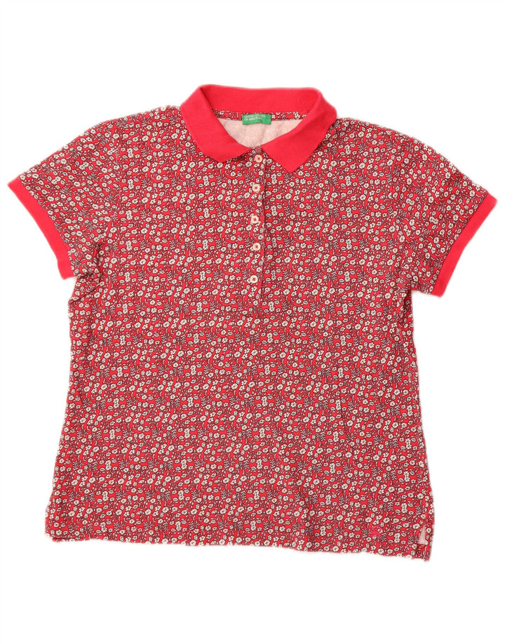 Damska koszulka polo Benetton UK 14 Średnioróżowa bawełniana w kwiaty