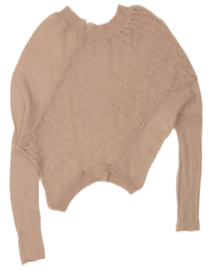 Damski sweter oversize VINTAGE z dekoltem w łódkę UK 16, duży, beżowy