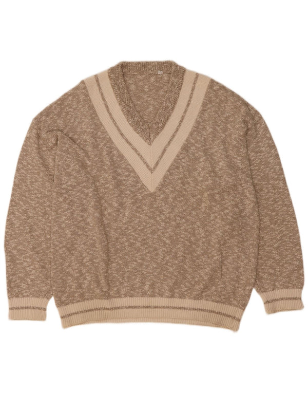 Vintage męski sweter z dekoltem w serek XL, szara, nakrapiana bawełna