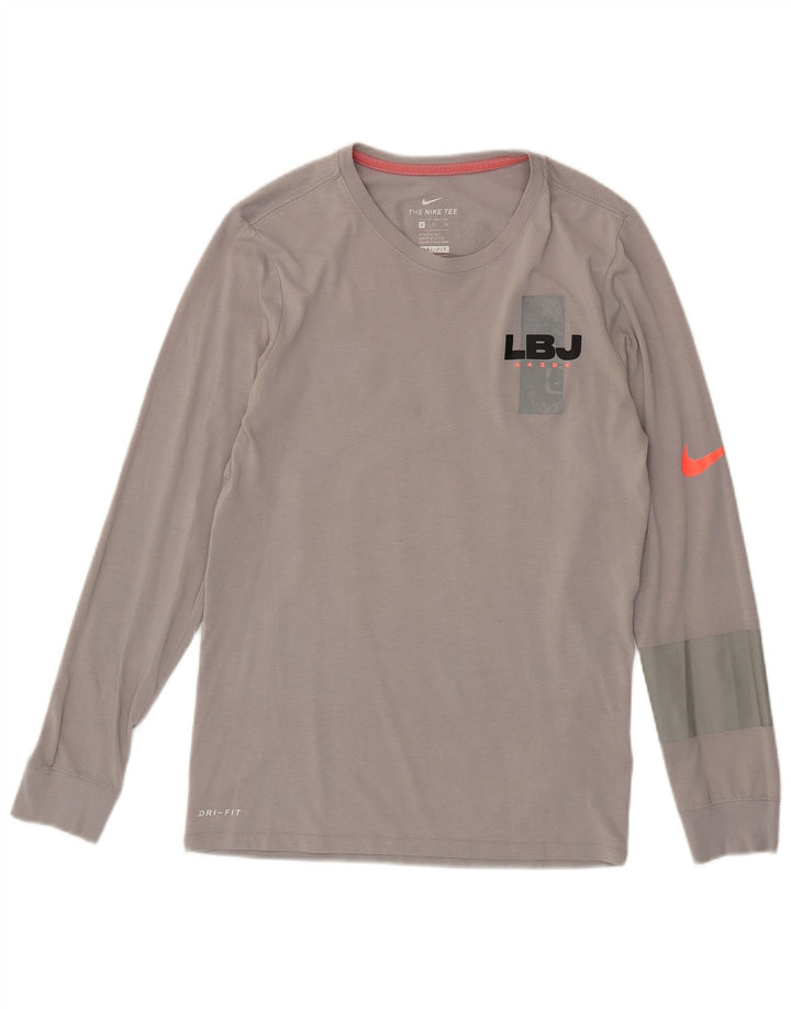 Męska koszulka Nike Dri Fit z grafiką z długim rękawem, mała, szara, bawełniana