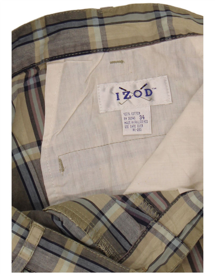 Męskie spodenki chino IZOD W34, duża, bawełniana krata khaki