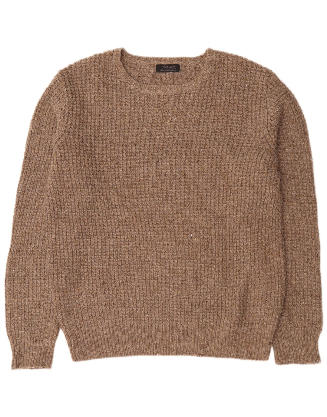 Męski sweter z okrągłym dekoltem Zara XL, brązowa wełna